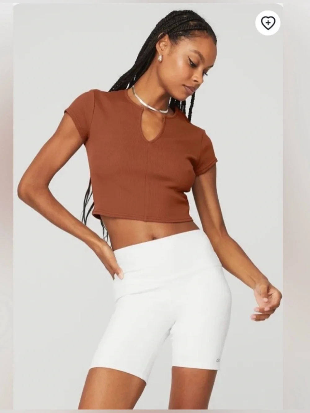 ALO YOGA Rust Ribbed Cropped Savvy Short Sleeve Active Lounge Shirt Top Size XS